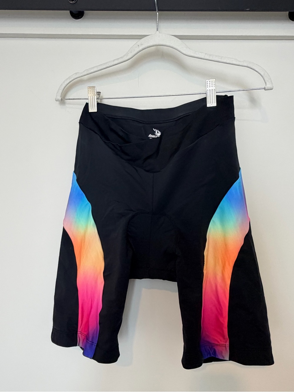 Women's Black padded cycling Shorts with Rainbow Panels